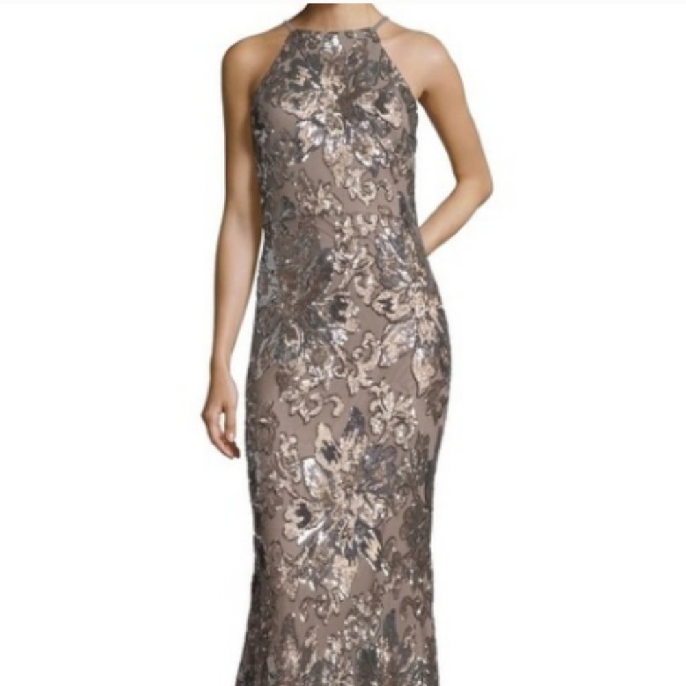 Betsy & Adam Sequin Halter Ball/Prom/Wedding Gown - Size 2